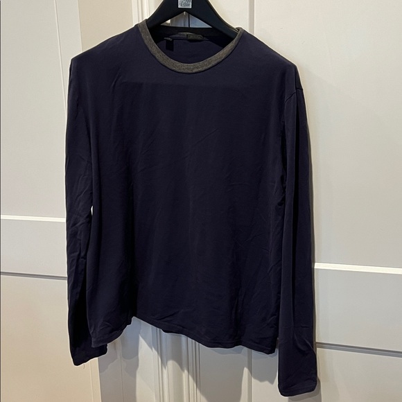 Saks Fifth Avenue Dark Blue Long Sleeve T-shirt with Gray Collar - Size XL - Picture 1 of 10
